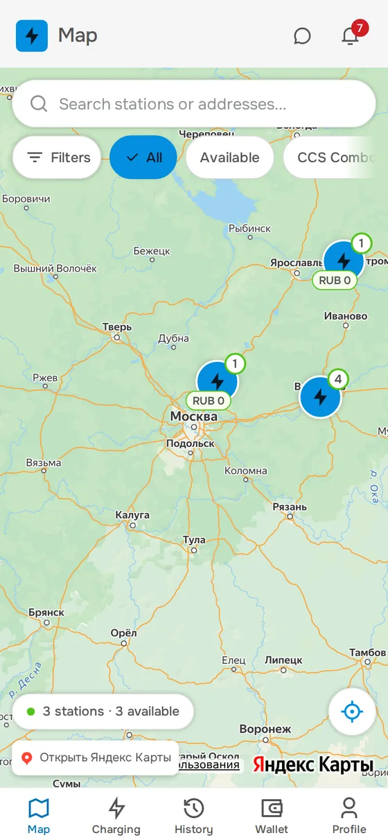 Driver app: station map with connector filters